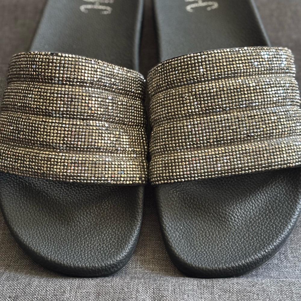 Elegant Black and Silver  Women's Slide Sandals Size 9